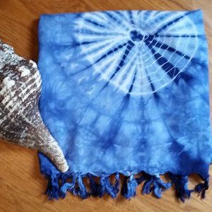 SARONG TYE DYE INDIGO BLUE/WHITE BEACH COVERUP WRAP SUMMER SKIRT SCRAF 40X60